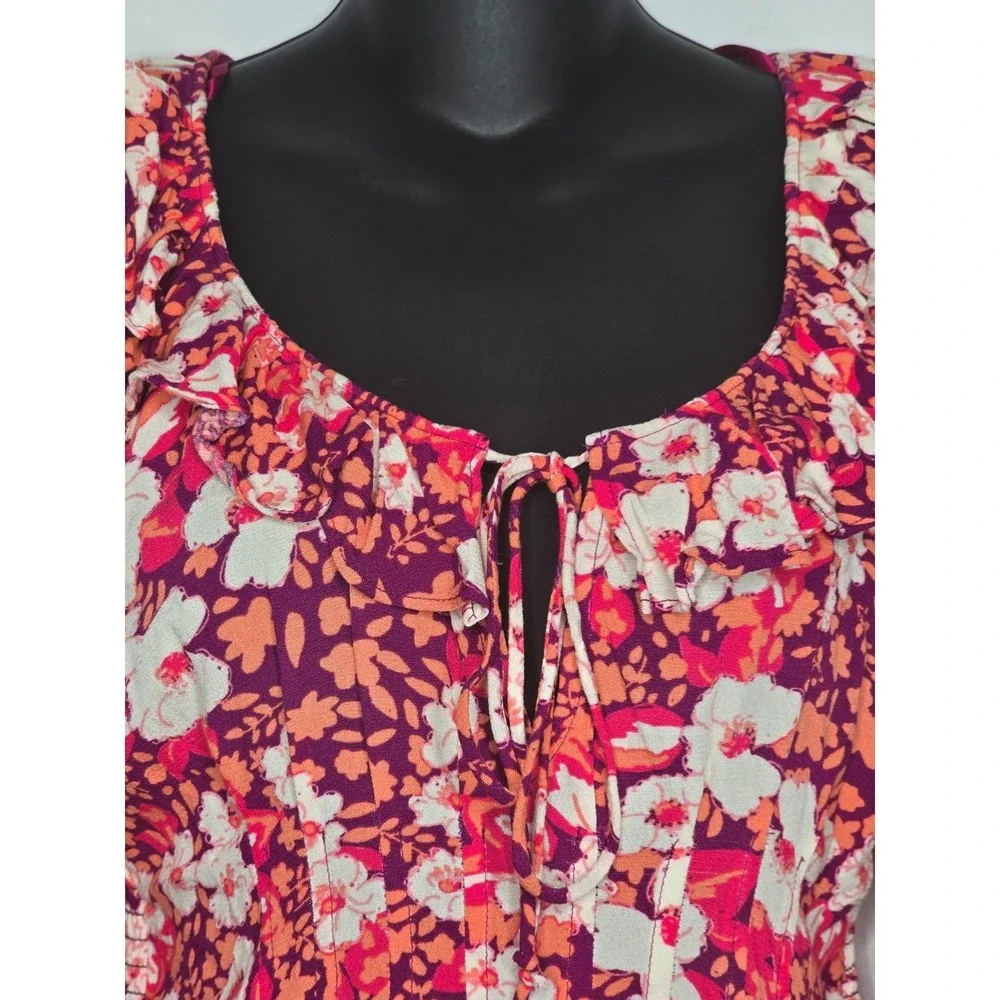 Free People Top XS Sweet Memories NEW Floral Ruffle Cottagecore Puff Sleeves $88